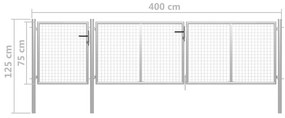 Portão de jardim 400x75 cm aço prateado