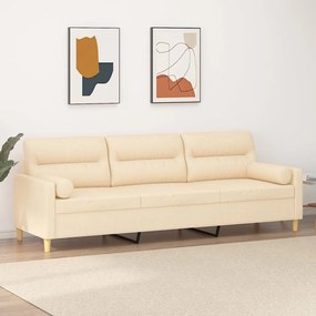 vidaXL Sofá 3 lugares c/ almofadas/almofadões 210 cm tecido cor creme