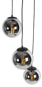 Candeeiro suspenso Art Deco preto vidro fumê 3-luzes - PALLON Art Deco