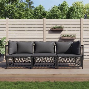 vidaXL 3 pcs conjunto lounge de jardim com almofadões aço antracite