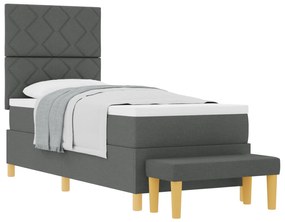 Cama Box Spring com Colchão e Banco Cinza Escuro 80x200 cm Tecido