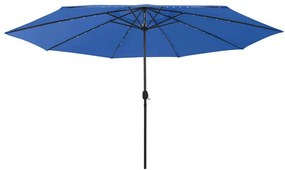 vidaXL Guarda-sol de jardim com luzes LED 400 cm azul-ciano