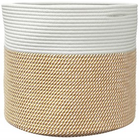 Cesto de arrumação Ø40x35 cm algodão castanho e branco
