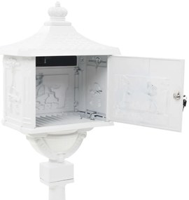 Caixa correio pedestal vintage alumínio inoxidável branco