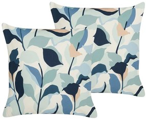 Conjunto de 2 almofadas de exterior com padrão de folha azuis 45 x 45 cm VEGLINO Beliani