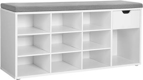 Banco para sapatos com armazenamento prático e assento acolchoado | VASAGLE | 104 x 30.5 x 48 cm | branco|cinzento | LHS024W01.