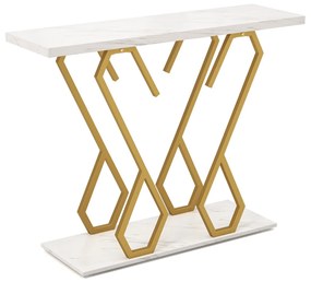 Mesa Consola de entrada em mármore artificial Mesa de consola moderna com tampo em mármore e estrutura metálica para sofá 100 x 30 x 79 cm Branco