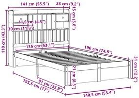 Cama com estante sem colchão 135x190 cm pinho maciço
