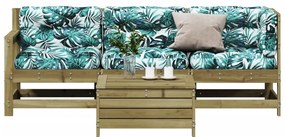 4 pcs conjunto lounge de jardim c/ almofadões pinho impregnado