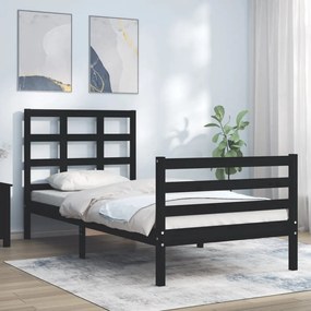 vidaXL Estrutura de cama com cabeceira 100x200 cm madeira maciça preto
