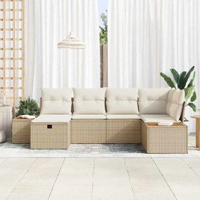 Conjunto de Sofá para Jardim de 6 Peças com Almofadas Bege de Rattan P