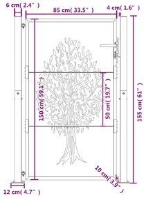 Portão de jardim 105x155 cm aço corten design árvore