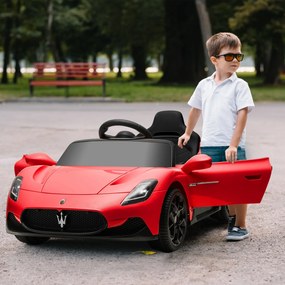Carro elétrico para crianças com licença Maserati MC20 12V, comando à distância, LED, música e buzina, 3 a 6 anos, vermelho