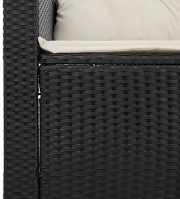 3 pcs conjunto sofás de jardim com almofadões vime PE preto