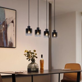 Candeeiro Pendente Moderno Preto com Vidro Fumê 4 Luzes - Dame