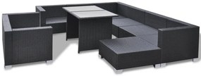 10 pcs conjunto lounge de jardim c/ almofadões vime PE preto