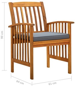3 pcs conjunto de jantar p/ jardim c/ almofadões acácia maciça