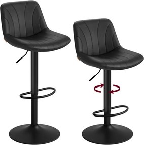 Conjunto 2 bancos bar com encosto e assento giratório 46,5 x 43 x (88-108) cm em couro sintético PU Pretos