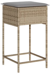 Bancos de bar com almofadões para jardim 2 pcs vime PE bege