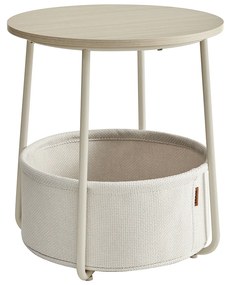 Mesa de centro redonda pequena VASAGLE, mesa lateral com cesto de tecido, armazenamento para sala de estar, quarto, mesa de cabeceira, estilo moderno, branco creme LET223K67