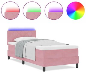 Cama Box Spring vidaXL com Colchão e LED Rosa 90x200 cm Veludo