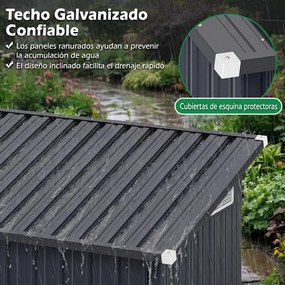 Abrigo Metálico para Ferramentas de Exterior, 150 x 89,5 x 186 cm, Duas Prateleiras Ajustáveis, cinzento-escuro