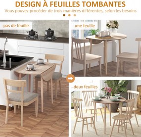 Mesa de jantar dobrável (CADEIRAS NÃO INCLUIDAS) com 2 abas mesa redonda extensível Ø 89 x 73,5H cm compacta, cor natural