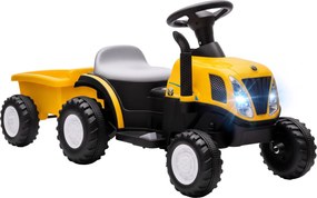 AIYAPLAY Trator Elétrico para Crianças com Reboque Desmontável 6V, Luzes, Música, Buzina e Pedal, 1-3 Anos, 2,5 km/h, Amarelo | Aosom Portugal