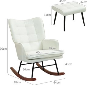 Conjunto de Poltrona Baloiço com Apoio para os Pés Poltrona Relax com Almofada Acolchoada e Anti-Tombo 64x89x90 cm Bege