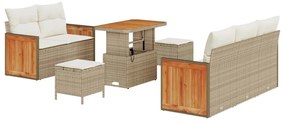 Conjunto de Sofá de Jardim vidaXL com Almofadas Bege Rattan Poliéster