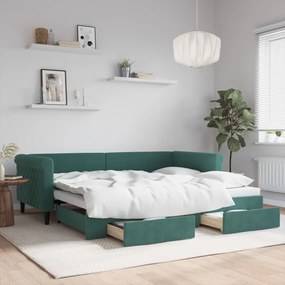 vidaXL Sofá-cama c/ gavetão e gavetas 90x200 cm veludo verde-escuro