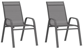 Cadeiras de jardim empilháveis 2 pcs textilene cinzento