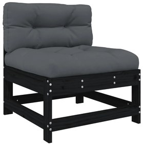 3 pcs conjunto lounge jardim c/ almofadões madeira maciça preto