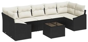 Conjunto de Sofá de Jardim 8 Peças com Almofadas Pretas em Rattan