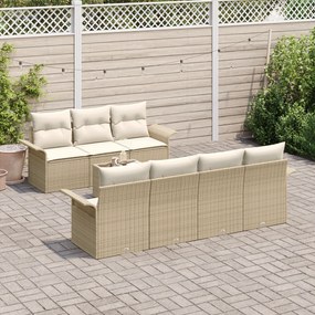 Conjunto de Sofá de 8 Peças com Almofadas Bege em Rattan Poliéster