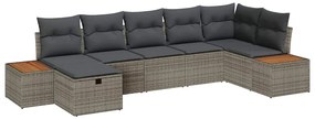 Conjunto de Sofá de Jardim vidaXL 7 Peças com Almofadas Cinza Poli Rat