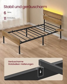 Estrutura de cama 90 x 200 cm (COLCHÃO NÃO INCLUIDO) com iluminação e estação de carregamento Castanho natural
