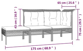 11 pcs conjunto lounge de jardim c/ almofadões vime PE cinzento
