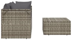 3 pcs conjunto lounge de jardim c/ almofadões vime PE cinzento