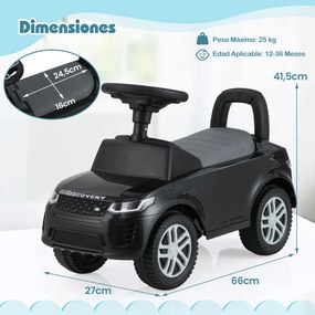 Andarilho para crianças forma de carro de 12 a 36 meses com buzina, sons e espaço para guardar Brinquedo para sentar e deslizar Preto