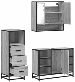 3 pcs Conjunto móveis casa de banho madeira proc. cinza sonoma