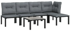 6 pcs conjunto lounge de jardim vime PE preto e cinzento
