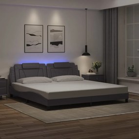 vidaXL Estrutura cama c/ luzes LED 200x200cm couro artificial cinzento
