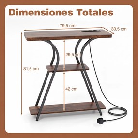 Mesa consola com luzes LED e estação de carregamento 79,5 x 30,5 x 81,5 cm, 3 níveis, estantes abertas, kit anti-tombamento, estrutura metálica, para