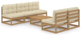 6 pcs conjunto lounge de jardim com almofadões pinho maciço