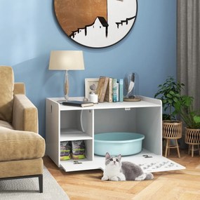 Banco para caixas de areia para gatos com almofada amovível 90 x 48,5 x 52 cm Branco