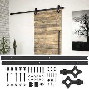 Kit de ferragens para porta deslizante 200 cm aço preto