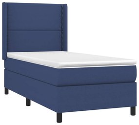 Cama box spring c/ colchão e LED 80x200 cm tecido azul