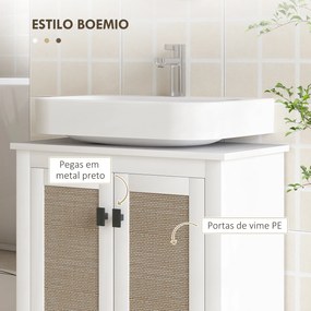 HMóvel para Lavatório (NÃO INCLUIDO) Pousar com 2 Portas de Vime PE 2 Prateleiras e Sistema Anti-Tombo para Casa de Banho 60x30x30 cm Branco