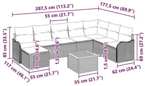 Conjunto de Sofá de Jardim de 9 Peças com Almofadas em Rattan Preto e